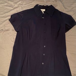 Navy button up short sleeve top